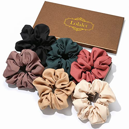 (6 Stück) Lolalet Haargummis für Damen, Haargummi Weich Elastisch Tuch Stoff Groß für Damen Frauen Mädchen 6 Farben -Schwarz,Dunkelgrün,Rot,Braun,Champagner,Beige