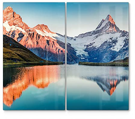 DEQORI Herdabdeckplatten Glas | 2er Set 60x52 cm | Motiv Bachalpsee vor Alpen | Ceranfeld Abdeckplatten in Küche | Herd-Abdeckungen universal | Glasplatten & Schneidebretter für Kochplatte
