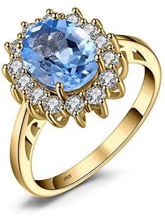JewelryPalace Prinzessin Diana Kate Middleton Edelstein Echt Blau Topas Ring Gold, Verlobungsring Eheringe Promise Verlobung Ring Silber 925 Damen, Silberringe Antragsring Ringe, Damen Schmuck 54