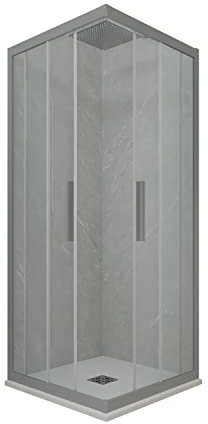 Paroi de douche d'angle coulissante 70x100 CM PVC Argent H 200 Verre Transparent mod. Kolors