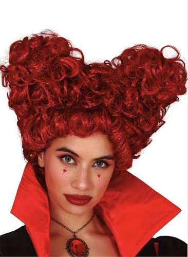 MIMIKRY Damen Perücke Herzform Rot Herzkönigin Alice im Wunderland Königin Renaissance Rokoko Barock