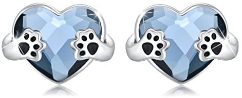 Ohrstecker Silber 925 Pfoten, Pfoten Ohrstecker Silber Herz Kristall Tierische Ohrringe Hund Ohrstecker Hypoallergene Ohrstecker Geschenk Ostern Schmuck für Damen Mädchen