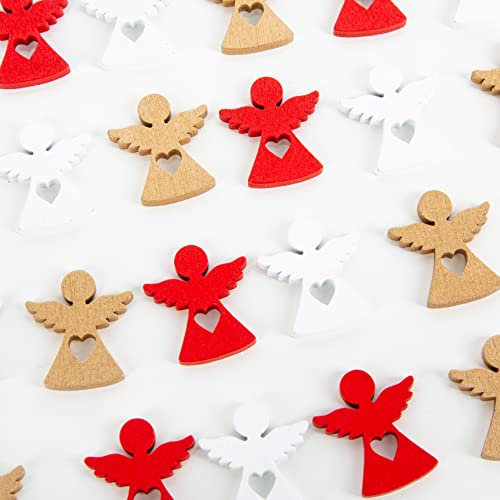 Logbuch-Verlag 24 kleine Schutzengel mit Herz rot Gold weiß 3 cm Engel aus Holz Weihnachtsengel Deko Mini Geschenk