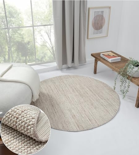 MY-RUG Teppich rund Beige, 120 x 120 cm - Behaglichkeit und Stil im Kinderzimmer, Flur oder der Küche - Kleiner runder flach gewebter Sisal Teppich Divya