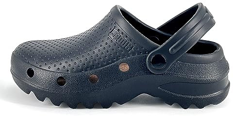 JOMIX Zuecos Sanitarios Mujer Hombre Trabajo Hospital Zapatillas Hombre Mujer Jardín Cocina Ligeros Zuecos Unisexo Hogar Goma Eva Fabricadas en Europa, Negro, 38-39 EU