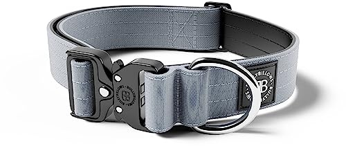 BullyBillows 4cm Combat® Halsband ohne Griff – Metallgrau, Gr. L | Bis zu 180 kg druckgetestet, 6 mm Edelstahl-D-Ring, Neopren gefüttert. Vertraut von Hundeführern, Polizei und Militär.