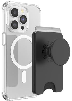 PopSockets Phone Wallet with Expanding Grip and Adapter Ring for MagSafe, Phone Card Holder, Wireless Charging Compatible, Wallet Compatible with MagSafe - Black