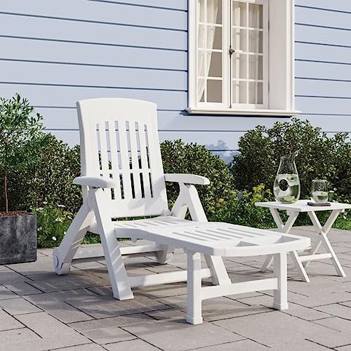 WRJENFSC Klappliege Garten-Liegestühle Strand-Loungesessel Campingliege Freizeitstuhl mit Rollen Weiß PP Geeignet für Strand, Camping, Pool, Terrasse, Rasen