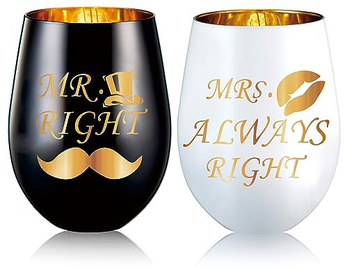 xilaxila Mr Right Mrs Always Right Wine Glass, Hochzeitsgeschenke Für Brautpaar, Verlobungsgeschenk, Geschenk Hochzeit