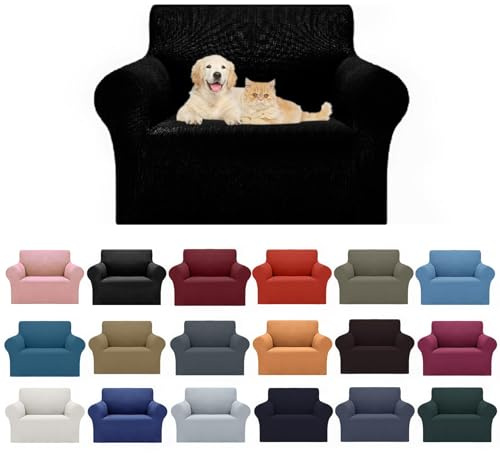 Cupuamon 2026 New Stretch Chair Sofa Slipcovers Couch Cover for 1 Seater Furniture Protector Sofa Covers with Elastic Bottom Jacquard Fabric Small Checks for Pets, Kids - Black