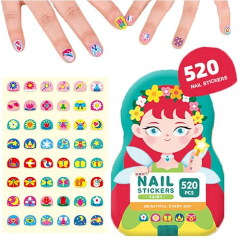 Akayoo 520PCS Nail Stickers for Kids,cute Nail Stickers for Kids Little Girls,Princess Kids Girls Nail Stickers Earring Stickers,Self-Adhesive Nail Supplies Nail Art,Gift for Kids, DIY Manicure