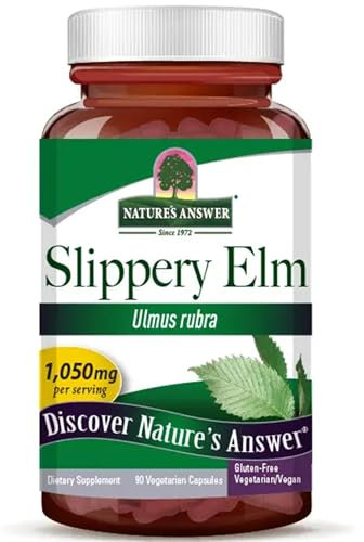 Nature's Answer, Slippery Elm Bark, 90 vegane Kapseln, 1050mg Schleimulmenrinde je Dosis, Glutenfrei, Sojafrei, GMO frei, Geschmacksneutral