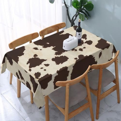 OLLiNs Bedruckte Tischdecke mit Kuhfell-Druck, wasserabweisend, dekorativer Stoff, Bauernhaus-Tischdecke für Essen/Party/Buffet/Hochzeit