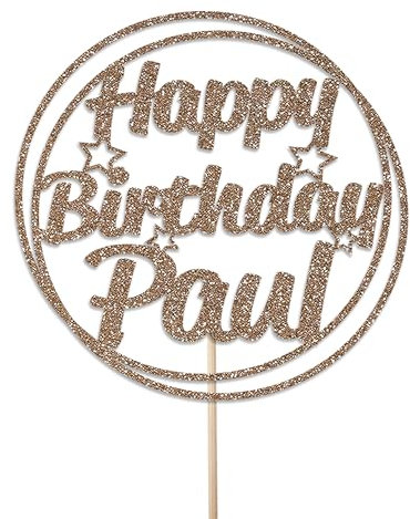 Personalised Birthday Cake Topper - Birthday Party Cake Decoration - Double Sided Glitter 950 GSM - Customised with Any Name Any Age (Champagne)