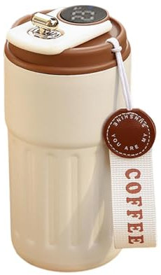 curfair Coffee Cup with Temperature Display, 450ml LED Smart Mug with Leak-Proof Lid, 316 Stainless Steel Inner Liner, Insulation for 9 to 12 Hours Black 450ML Coffee 450ML