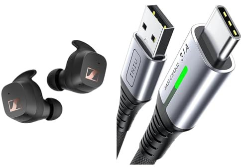 Sennheiser SPORT True Wireless Earbuds - Bluetooth In-Ear Headphones for Active Lifestyles & INIU USB C Charger Cable 2m 3.1A Type C Cable Fast Charging, Braided USB A to USB-C Phone Charger