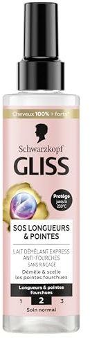 Schwarzkopf -GLISS- Lait Démêlant Express - SOS Longueurs & Pointes - Anti-Fourches - Protège jusqu'à 230°C - Démêle & Scelle les Pointes Fourchues - Longueurs & Pointes Fourchues - Soin Normal -200ml