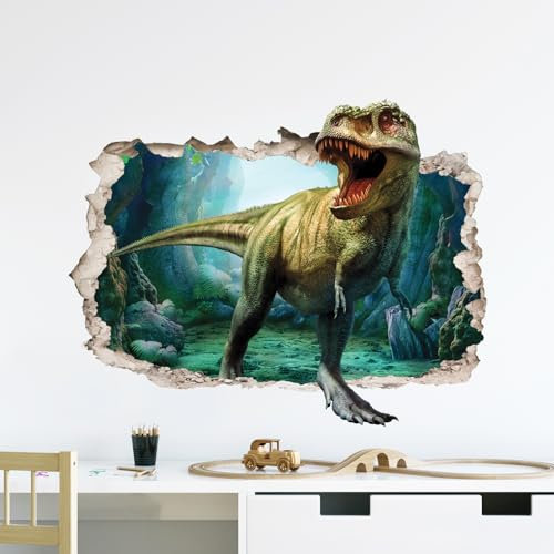 Supzone Wandtattoo 3D Dinosaurier Großer Wandaufkleber Durchbrich die Wand Wandsticker Jungenzimmer Wand Dekor für Kinderzimmer Babyzimmer Schlafzimmer Spielzimmer Wanddeko