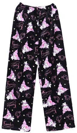WANHONGYUE Kuromi Pantaloni del Pigiama da Donna Ragazza in Flanella Morbido Cartoon Pantaloni Pigiama Lunghi in Pile Invernale Caldo Abbigliamento da Notte Pantaloni Casual, Colore/2, XXL