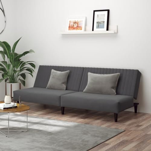 Homgoday Schlafsofa 2-Sitzer Sofa mit Schlaffunktion Bettsofa Klappsofa Bettcouch Sofa Couch mit Verstellbarer Rückenlehne Loungesofa fürs Wohnzimmer Schlafzimmer Dunkelgrau Samt