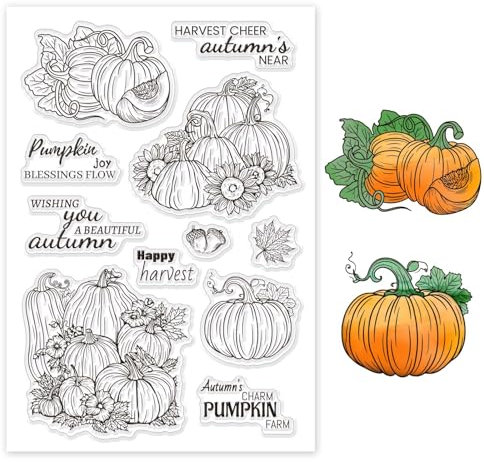 GLOBLELAND Herbstliches Dankeschön Harvest Transparente Stempel für Scrapbooking Herbst Kürbis Wort Klare Stamps Text Silikonstempel Für Kartengestaltung DIY Prägung Journaling
