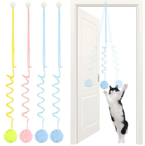 GMMG Jouet Chat Intérieur 4 Pièces - Jeu Interactif pour Chaton avec Porte Suspendue et Ressorts - Pour Appartement