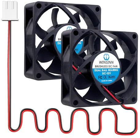 WINSINN Ventilador CC de 70 mm, 12 V, 7025, rodamiento de bolas dual, refrigeración sin escobillas, 70 x 25 mm, 2 pines (paquete de 2 unidades)