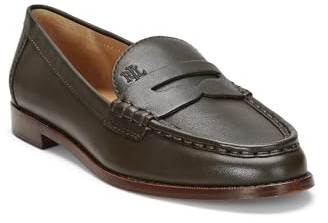 Lauren Ralph Lauren Damen Wynnie Nappa Leather Penny Loafer, Dark Olive, 38 EU