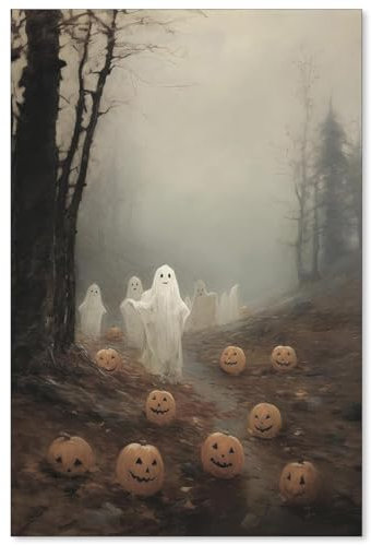 UNXIS Halloween-Geister-Poster, gruseliger Spukwald, Wandkunst, Vintage, Gothic, dunkle Akademie, Dekordruck, 40,6 x 61 cm, ungerahmt, Gothic, Raumdekor-Bilder