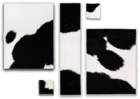 unendlich schoen - 2er Platzset + 2 Glasuntersetzer + Tischläufer, echt Kuhfell abwaschbar, Tischset natürlich rutschfest, Deko (schwarz Weiss ECKIG, Set 2, Gr. 40 x 30 cm)
