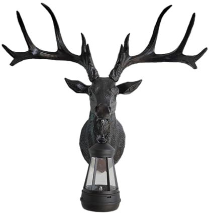 Sharplace Hirsch-Wandlampe, Hirsch-Skulptur, dekorativ, solarbetrieben, realistisch, modern, Wanddekoration, Tier-Wandkunst für Wohnzimmer, Bar, Außenbereich, Schwarz