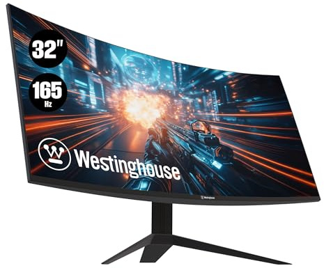 Westinghouse 32 inch Full HD Curved Gaming Monitor, 165 Hz, Supports AMD FreeSync, Low Motion Blur, 1500R Curve, 1920 x 1080, for PC Games with Integrated Speakers, DisplayPort, 2