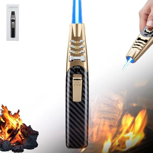 Fire Blaze Dual-Arc Torch Lighter, Powerful Adjustable Flame, Bright Torch, Waterproof and Windproof, Rechargeable Plasma Arc Lighter for Outdoor Activities (Gold)