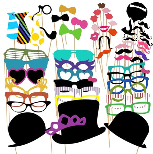 HANIUTTY 58 Piezas Photo Booth Props, Photo Booth Photocall Atrezzo Favorecer Photocall Cumpleaños Atrezzo Photocall Boda para el Partido, Boda, Cumpleaños del Favor Graduación