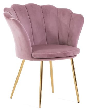 SIEDITI FUORI E DENTRO Poltroncina imbottita con schienale a conchiglia in velluto con gambe cromate e cuscino, poltrona da salotto, camera da letto e sala da pranzo Shelly (Gambe Oro, Velluto Rosa)