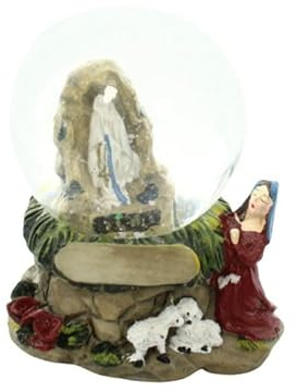 Palais du Rosaire Schneekugel Unserer Lieben Frau von Lourdes mit Bernadette Schneekugel Christlicher Kult aus Harz
