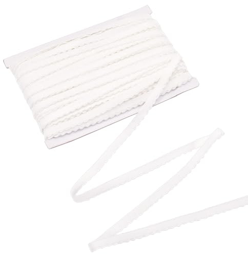 MAYJOYDIY 50m Weißes Plüsch BH Träger Gummiband 10mm Gummibänder Polyester Spandex Bänder Schulterband Einzelnes Gewelltes Randband Zum Nähen von BH Trägern Herstellung von Dessous Schultergurten
