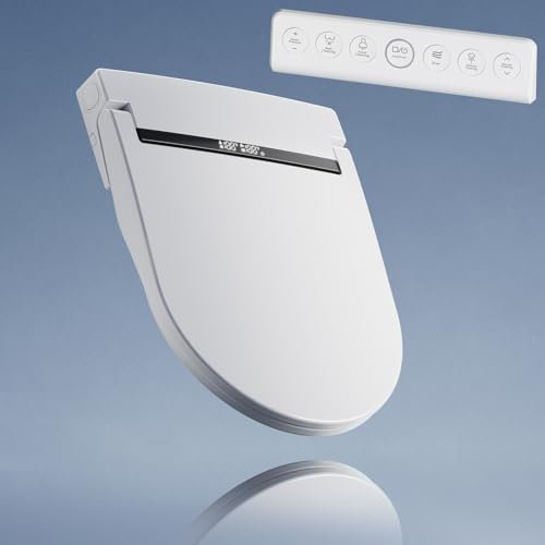 Bidet Toilet Seat with Dryer & Warm Water, Self Cleaning Round Bidet, Electric Bidet Attachment for Toilet with Rear/Front/SPA Wash, Slow Close Toilet Seat with Remote Control, Black Temp. Display