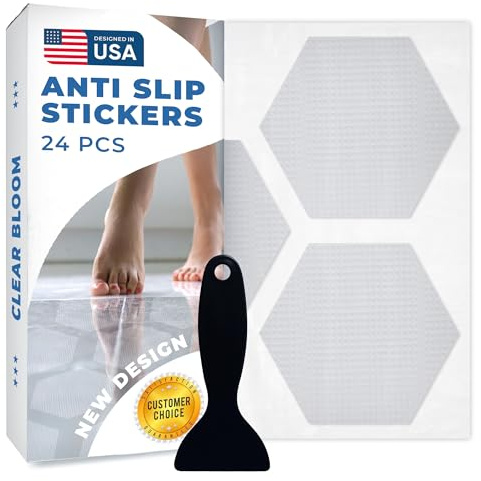 Clear Bloom Anti-Slip Shower Stickers, Non-Slip Bathtub Floor Grip, 24 Pack