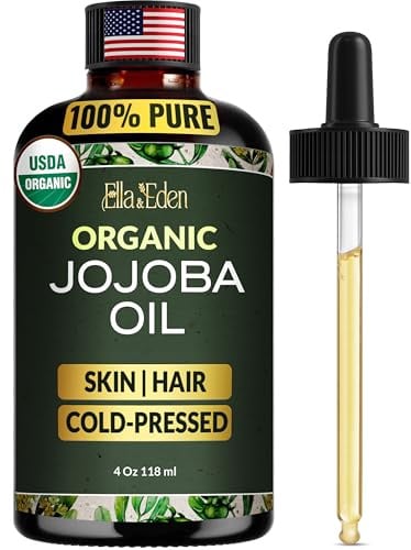 Organic Jojoba Oil, 100% Pure Cold-Pressed for Face, Skin & Hair, 4 Oz
