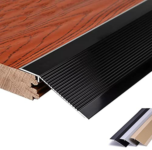 4 Inch Wide Threshold Floor Transition Strips, Metal Carpet Trim Transition Strip for Front Door Uneven Floors Doorways Easy to Install (Black Length 110cm/43.3in)