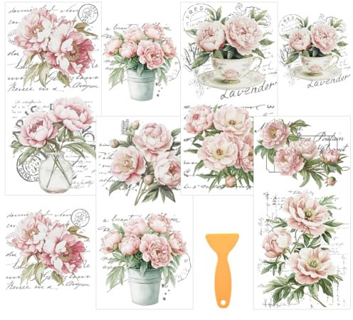 WEBEEDY 3 Feuilles de Papier Peint de Fleurs Roses,30x15cm Peeling Stickers Muraux, Stickers Muraux avec Grattoir, Transfert de Frottement pour Meubles,Art Mural de Fenêtre pour Maison Décoration