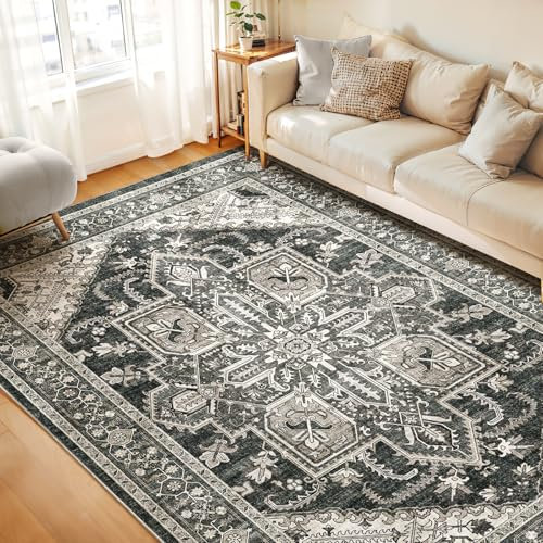 WITSHOCK Schwarz Waschbare Teppich Wohnzimmer 240x300cm Boho Teppiche for Living Room Groß Rugs Weich Schlafzimmer Carpet Esszimmer BüRo Kurzflor Teppich rutschfest Teppiche