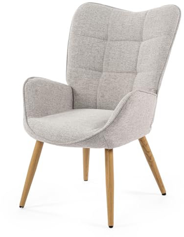 MEUBLE COSY Fauteuil de Salon Scandinave avec Accoudoirs et Assise Épais Pied Bois Massif Rembourré en Tissu Gris