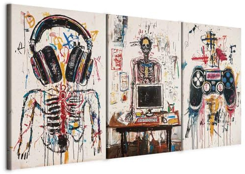 murando - Leinwandbild Set Schädel, Computer, 120x60 cm, 3-teilig, modern | Hochwertige Leinwand, sofort aufhängbar, ideal fürs Wohn- oder Schlafzimmer, wasserfest und lichtecht, langlebig, stilvoll
