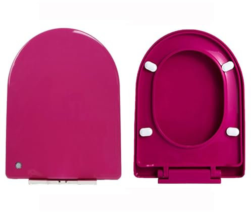 Brigtviee Abattant WC avec Frein de Chute,coloré Plastique Lunette de Toilette,Siège de Toilette en Forme de D,Cuvette Toilette 360mm x 470 mm,(Forme U),Rose Red