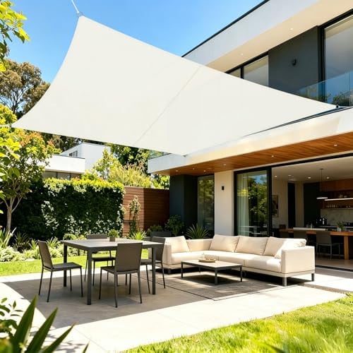 LOVE STORY Sonnensegel Wasserdicht 3.6x3.6m Segeltuch UV95% für Terrasse | 160g/m² PES Segel,Quadrat Sonnentuch mit 316 Edelstahl-Ringen,Sonnenschutz & Windschutz für Garten,Balkon.Cremeweiß