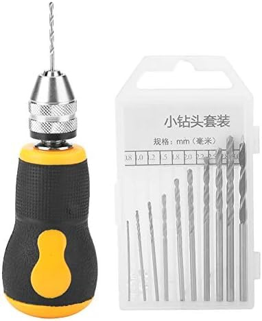 CYTGOUPER Portable Micro Drill Set, Non-Slip Mini Portable Small Hand Drill 10Pcs Drill Bits Set Tool 0.8-3.0mm, Carbon Steel Mini Hand Drill for Woodworking, Jewellery, Walnut
