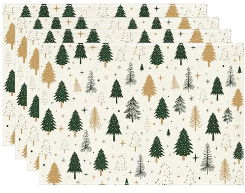 Weihnachten Platzsets 4er Set, Weihnachtsbaum Tischsets Waschbar Leinen Platzdeckchen, Weihnachten Tischdeko Küche Winter Urlaub Bankett Party Deko 30x45cm