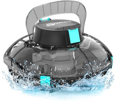WINNY POOL CLEANER Winny 200 Robot Piscine, Aspirateur Piscine sans Fil avec Batterie, Autonomie 75 Min pour Piscines Hors-Sol 60m², Double Filtration,Stationnement Automatique(Transparent Noir)